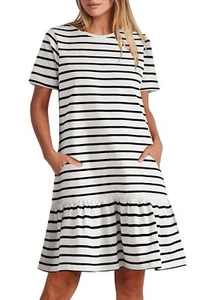 Women's Casual Summer T Shirt Dress Striped Loose Short Sleeve Tunic Dress wi... - Picture 1 of 6