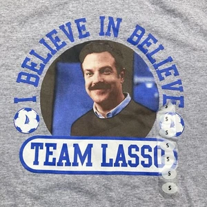 Ted Lasso (SMALL) I Believe In Believe Team Lasso Graphic Print On Gray T-Shirt - Picture 1 of 4