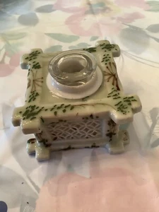 Ceramic Inkwell Vintage ART DECO Green White Porcelain Rare Piece - Picture 1 of 5