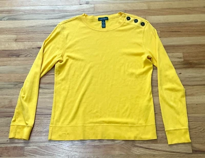 Sudadera Lauren Ralph Lauren Para Mujer M Botón Amarillo Clásica 100% Algodón Pima Foto 1 de 4