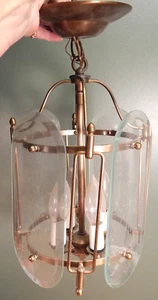 ANTIQUE MID CENTURY STARBURST BEVELED GLASS 4 PANEL HALL LIGHT WITH 4 BULBS - Picture 1 of 7