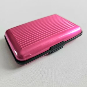 Pink Card Holder Wallet Hard Case Security Wallet Card Credit Slots Sturdy - Picture 1 of 7