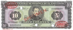 EL Salvador 10  Colones  27.12.1966 Specimen Series OG Uncirculated Banknote QEL - Picture 1 of 2