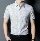 Men's Fashion Summer Short Sleeve Printed Shirt Youth Casual Slim Dress Shirt