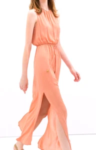 Kleid Zara S 36 Koralle Apricot Maxikleid Kunst Seide neu rose Abendkleid orange - Bild 1 von 9