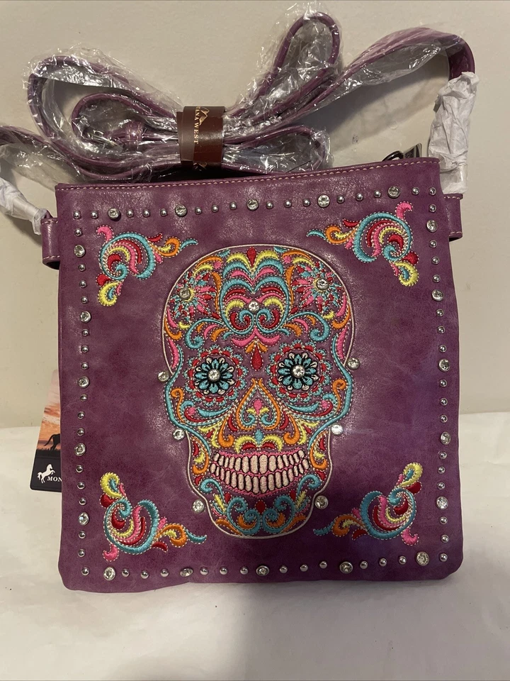 Nueva Cartera de Mano Montana West Bling Bordada Calavera de Azúcar. Foto 1 de 4