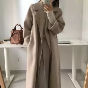 Wool coat long Heather apricot khaki womens winter outerwear - Picture 1 of 8