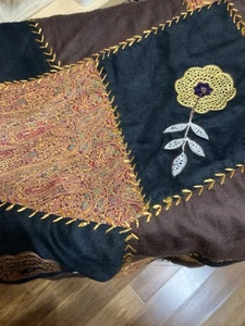 Runner da tavolo trapuntato pazzo fiori autunno paisley rame frange lana seta 21x76 - Foto 1 di 9