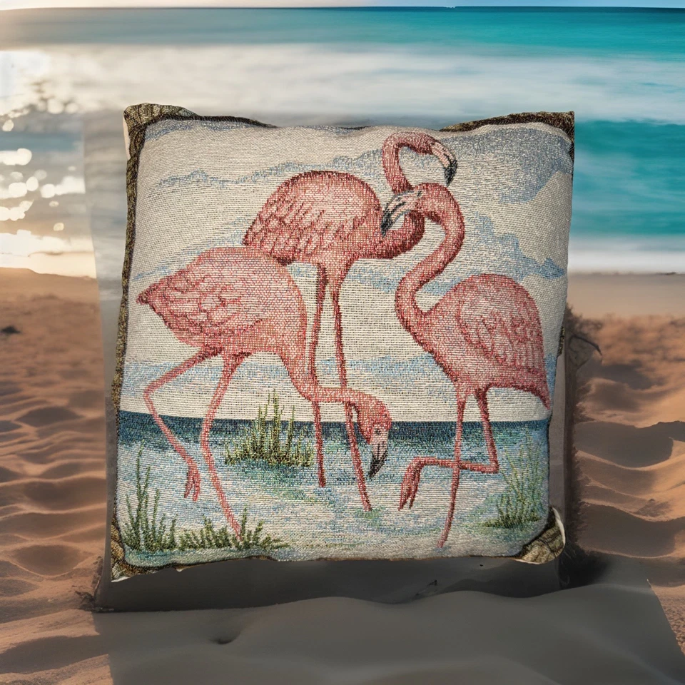 Almohada tapiz de colección Flamingo Bay! Precioso! 15”x15” Foto 1 de 4