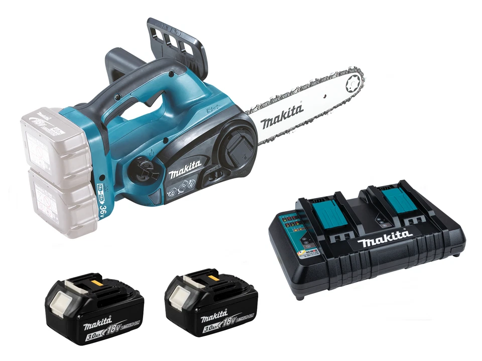 Makita Akku-Kettensäge DUC252Z 2x18V Schw. 25cm + 2x Akku BL1830B + Lader DC18RD - Bild 1 von 1