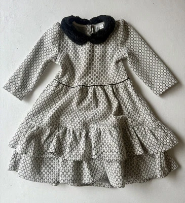 JANIE & JACK * Blanco y Negro * VESTIDO DE CUELLO DE LUJO * Formal Niñas Talla 5T Foto 1 de 4