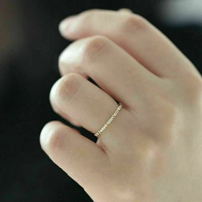 Anillo 14K Minimalista Delgado Delgado Joyería Corazón Mujer Oro Blanco Zafiro Boda Foto 1 de 4