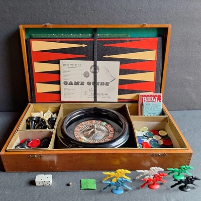 H. Baron Co. Vtg 60s Era Gaming Set – Roulette, Poker, Horse Racing, Chess, Case - Image 1 of 4