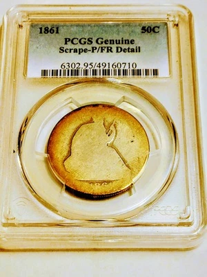 ЭПОХА ГРАЖДАНСКОЙ ВОЙНЫ 750000 Повседневные вещи🇺🇸 N/S 1861 50c Серебро СУПЕР ТОНИРОВАННЫЕ FR ДЕТАЛИ - Изображение 1 из 4