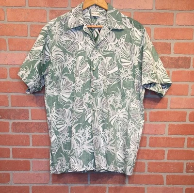 Camisa hawaiana Go Barefoot para hombre talla L verde floral estampado de hojas tropicales Resort Foto 1 de 4