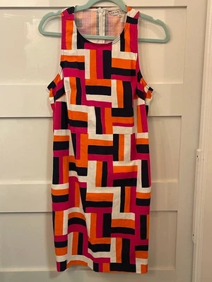 Trina Turk Geometric Print Shift Dress Size 6 Sleeveless Multicolor Cotton Blend - Image 1 of 4