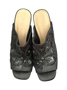 F17# V by Very Damen-Pantoletten schwarz Paillettendetail offene Zehenpartie Blockabsatz UK 5 - Bild 1 von 12