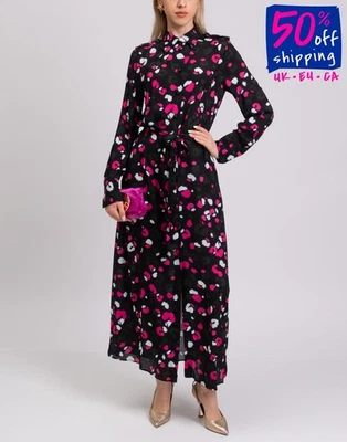 RRP€1682 DUNDAS Lia Crepe Maxi Shirt Dress IT40 US4 UK8 S Tie Waist Long Sleeve - Image 1 of 4