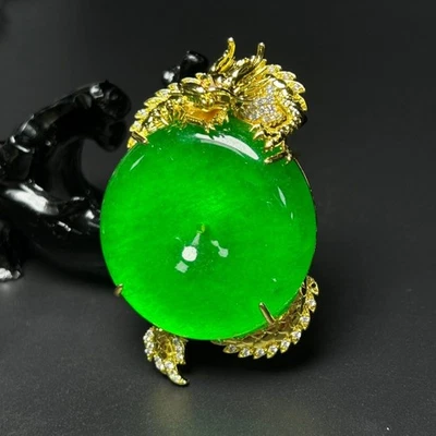 ​Certified Natural Icy Green Jadeite Pendant w/ CZ Lucky Amulet Necklace Gift​ - Image 1 of 4