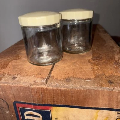 Pair Vintage glass food storage jars airtight lids 1950s 60s picnic set - Image 1 of 4