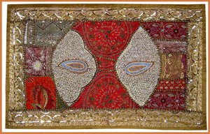 SEQUIN BEAD ZARI WORK HAND EMBROIDERED ANTIQUE WALL TAPESTRY/THROW FROM INDIA