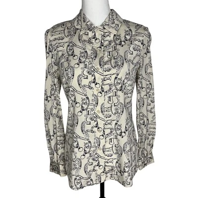 Tory Burch Angelique Blouse Celestial Frentera Nautical Print Beige Size 4 Silk - Image 1 of 4