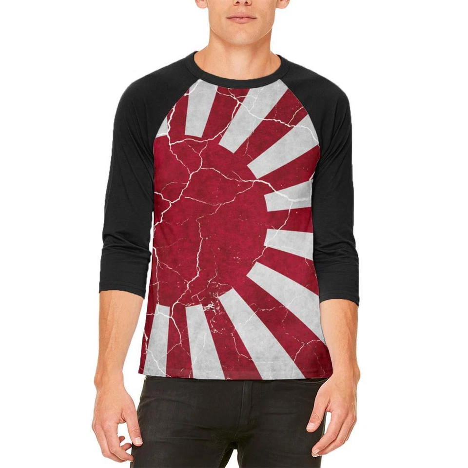 Camiseta raglán para hombre bandera sol naciente japonesa envejecida Foto 1 de 1