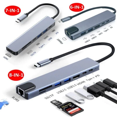 USB C Hub Ethernet Multiport Type C Adapter For MacBook Pro/Air iPad Pro Laptop - Image 1 of 4