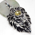 925 Silver Plated-Citrine Ethnic Lion Gemstone Handmade Pendant Jewelry 1.7" JW