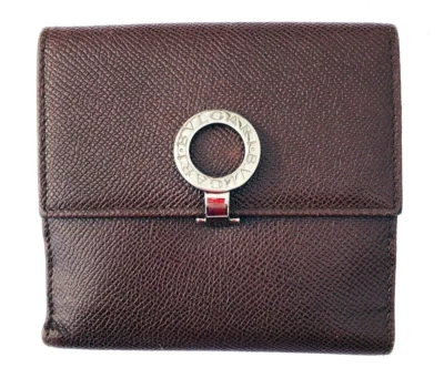 Бумажник квадратный Bvlgari коричневый кожаный бумажник 4,7 с несколькими карманами металлический логотип - Изображение 1 из 4