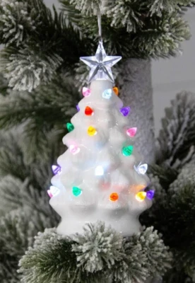 Новый ретро вид Рождественская елка орнамент 6,5 «Hx3.5» Wx3.5 «D светодиодный таймер керамический белый - Изображение 1 из 2