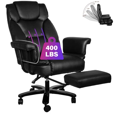 Silla de Oficina Grande y Alta Ergonómica Cuero Computadora Escritorio Silla con Reposapiés Foto 1 de 4