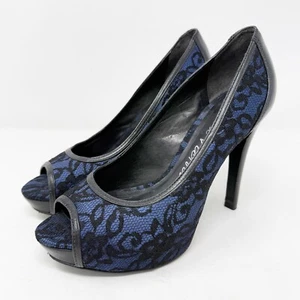 Pour La Victoire MYLEENE Blue Lace Peep Toe Pumps Ultra High Heels Size 6 Sexy - Picture 1 of 7