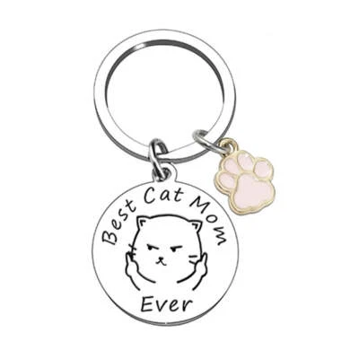 Funny Best Cat Mom Ever Keychain With Cute Paw & Keyring - funny cat key chain - Image 1 of 2