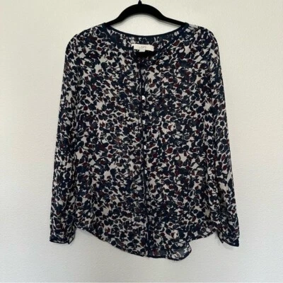 Loft womens sheer chiffon blue and burgundy blouse size XXS maternity floral - Image 1 of 3