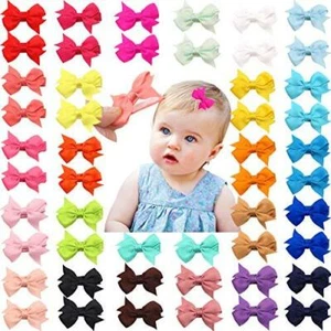 50 Pieces 25 Colors in Pairs Baby Girls Fully Lined Hair Pins Tiny 2" Hair Bows - Picture 1 of 9