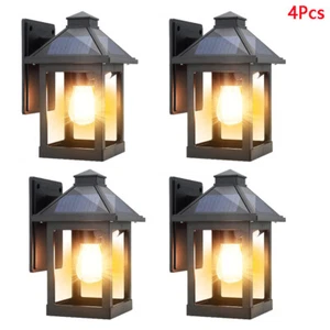 4PKS Solar Wall Lantern Light Dusk To Dawn LED Sconce Lamp Porch Black Outdoor - Picture 1 of 15