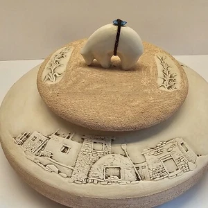 Zuni Pueblo Art Pottery Bowl & Lid With Bear Fetish Signed Jobeth Maize  - Picture 1 of 20