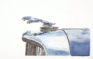 "Adorno de capó de jaguar" 20"X30" arte automotriz firmado, #'d Giclee R Lewis - Imagen 1 de 1