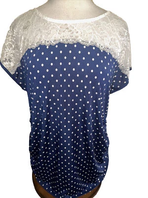 无品牌波点蓝色短袖套衫蕾丝带蝴蝶结蓝色/白色大号 — 第 1/4 张图片