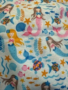 Little Mermaid 100% COTTON Fabric Multi Coloured 44” Wide Price Is Per Metre - Picture 1 of 7