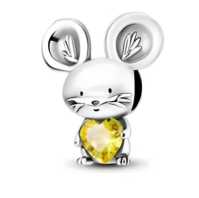 Charm Anhänger für Armband Maus gelbes Herz Zirkonia Silber Geschenkidee - Bild 1 von 4