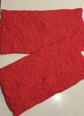 Anthropologie Dahlia Floral Red Jersey Cotton Tufted 2 King Shams - Image 1 of 4