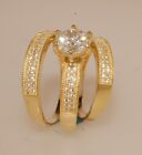 His & Hers Engagement Wedding Ring Trio Set Yellow Gold Over Diamond Size L8 M11