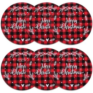 Christmas Placemats Set Of 6 Round Holiday Table Mats 13 Inch Heat Resistant Wip - Picture 1 of 7