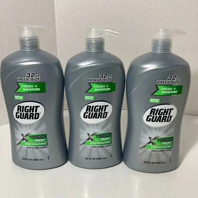 Right Guard Xtreme 新鲜能量头发和沐浴露已停产 32 盎司 3 瓶 — 第 1/4 张图片