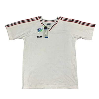 复古 Reebok 足球 T 恤男童 XL 白色 Deadstock 美国制造全新带标签 — 第 1/4 张图片