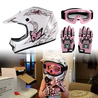 Motocicleta Niños DOT Juvenil Casco Cara Completa Moto ATV Gafas Guantes Foto 1 de 4