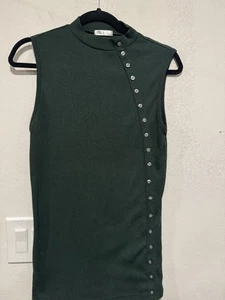 H2H Women’s Mock Ribbed Sleeveless Green Turtleneck. Flattering Minimal Large - Picture 1 of 7
