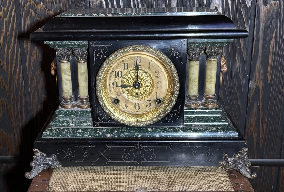 Мантийные часы 1906 Seth Thomas Marbled Adamantine регулярно обслуживаются с ключом - Изображение 1 из 1